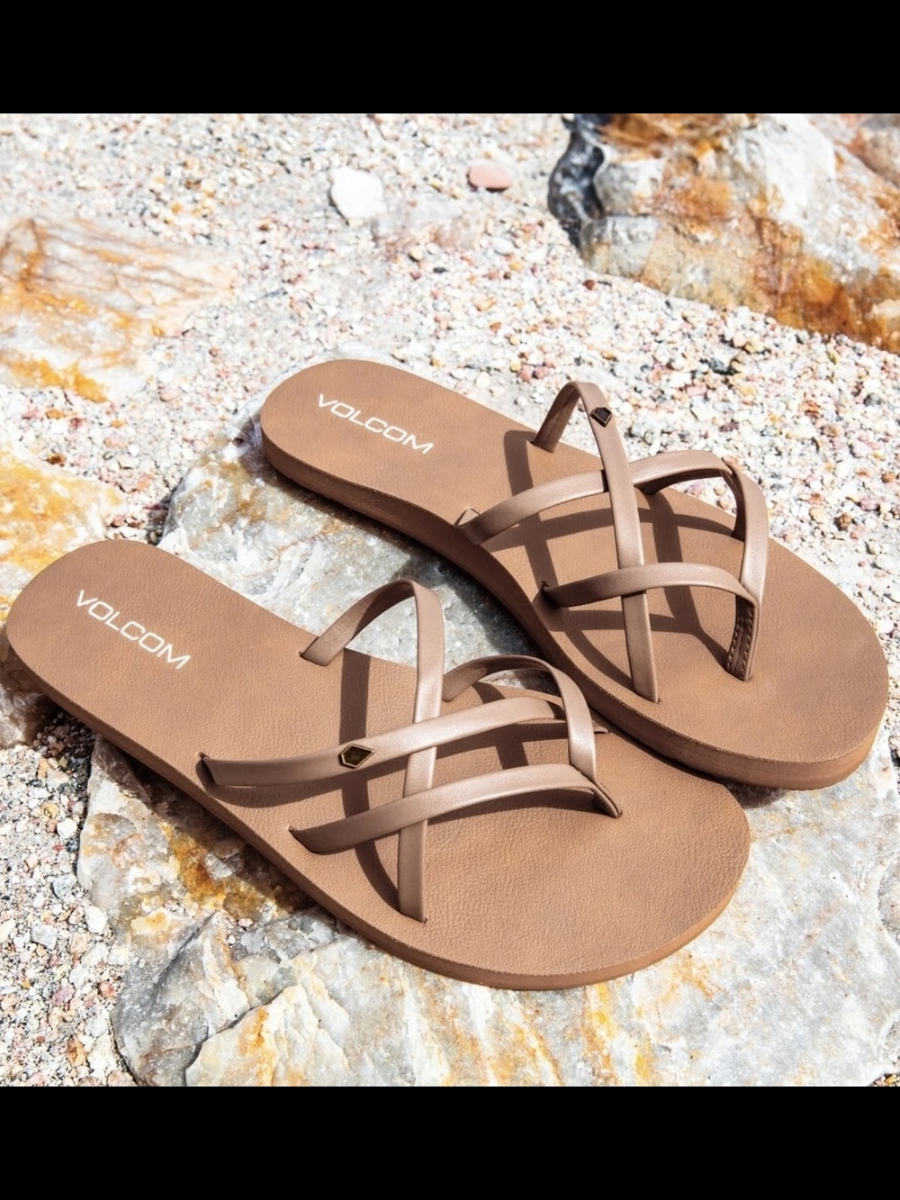 Volcom Women's Brown Cross-Strap Slide Sandals